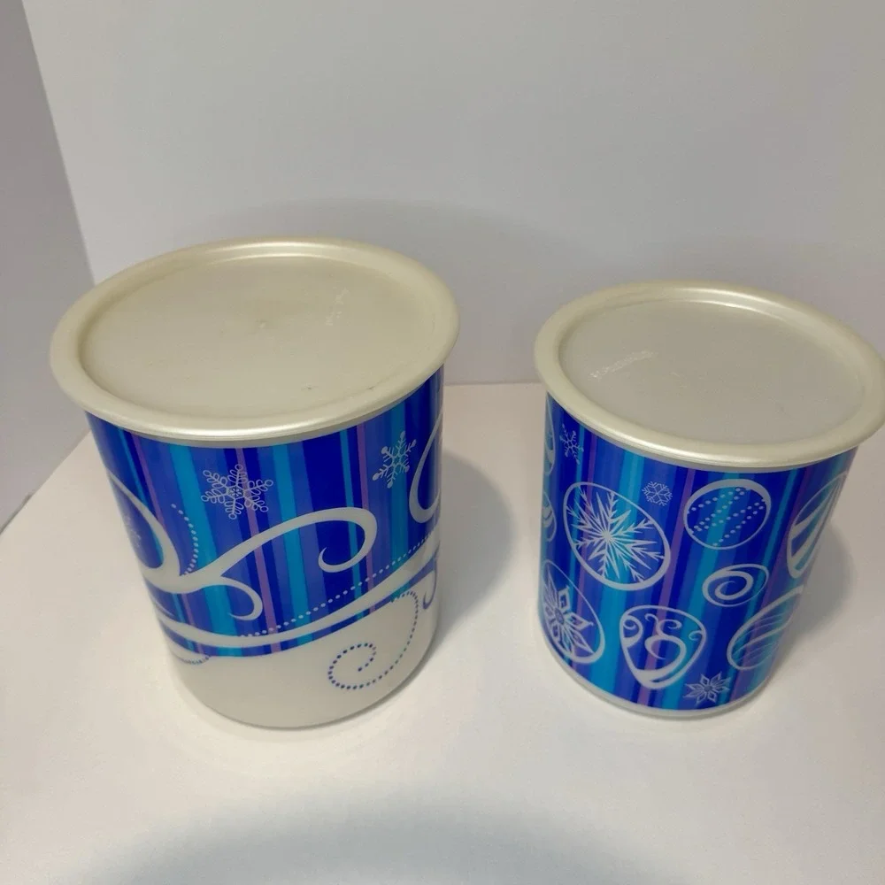 Tupperware Winter Winds Holiday Canisters B & C Snowflake Purple Blue Christmas